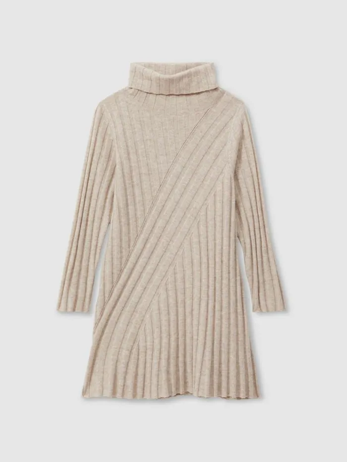REISS Dresses Children Knitted Roll Neck Dress Oatmeal