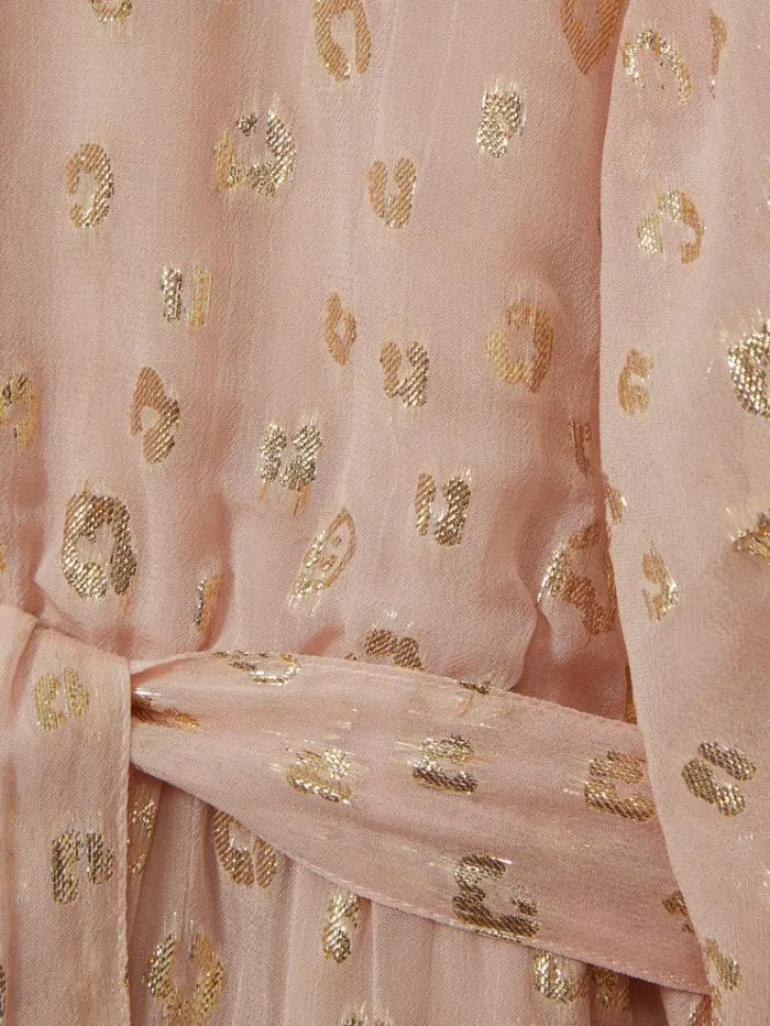 REISS Dresses Children Metallic Jacquard Print Puff Sleeve Dress Pink
