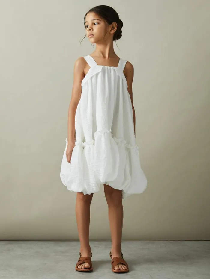 REISS Dresses Children Seersucker Bubble Hem Dress Ivory