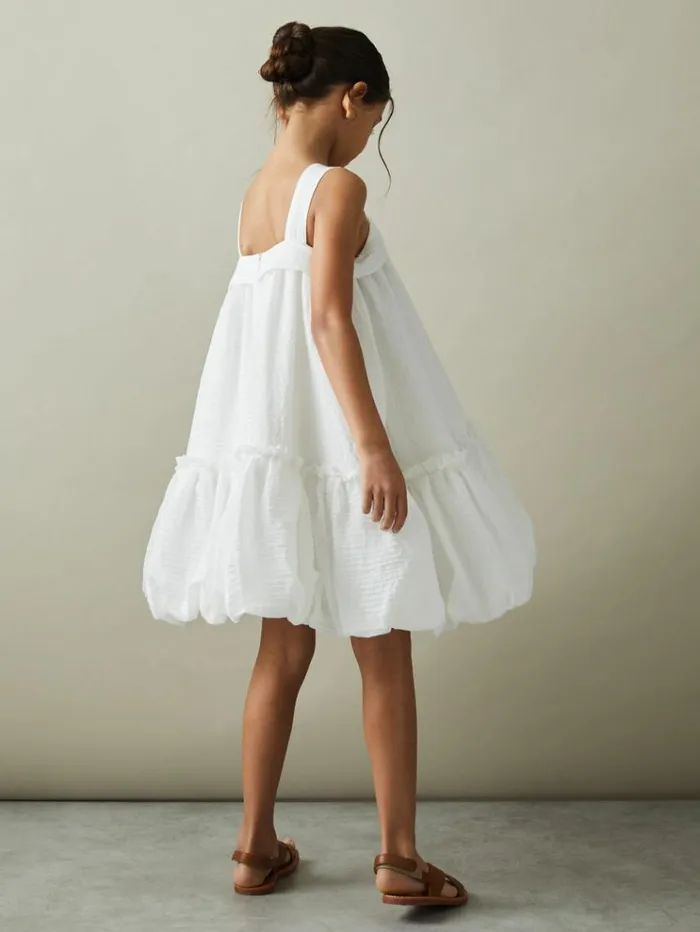 REISS Dresses Children Seersucker Bubble Hem Dress Ivory