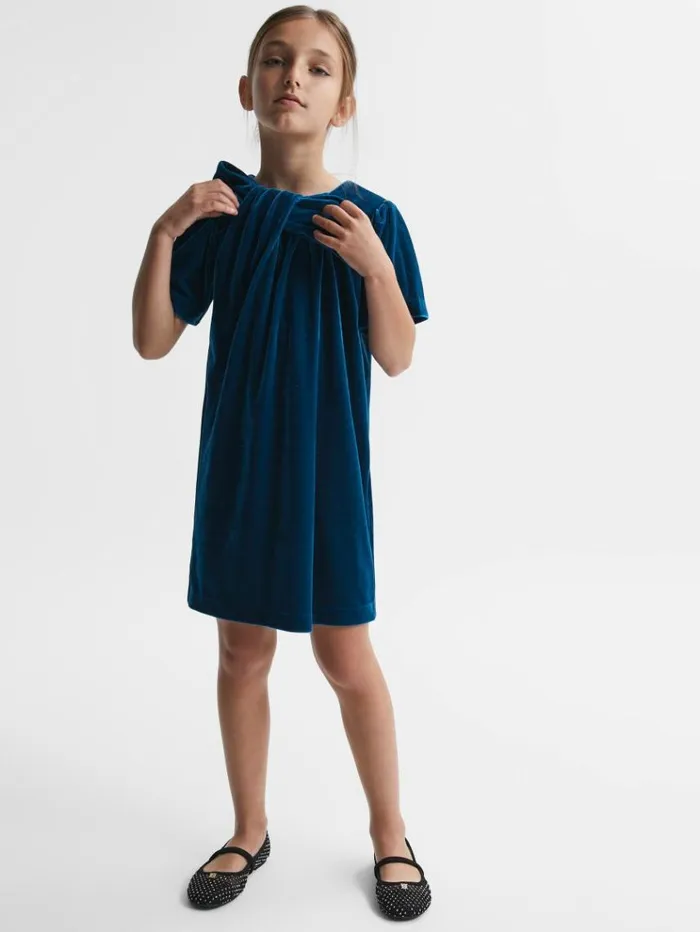 REISS Dresses Children Velvet Bow Dress Teal