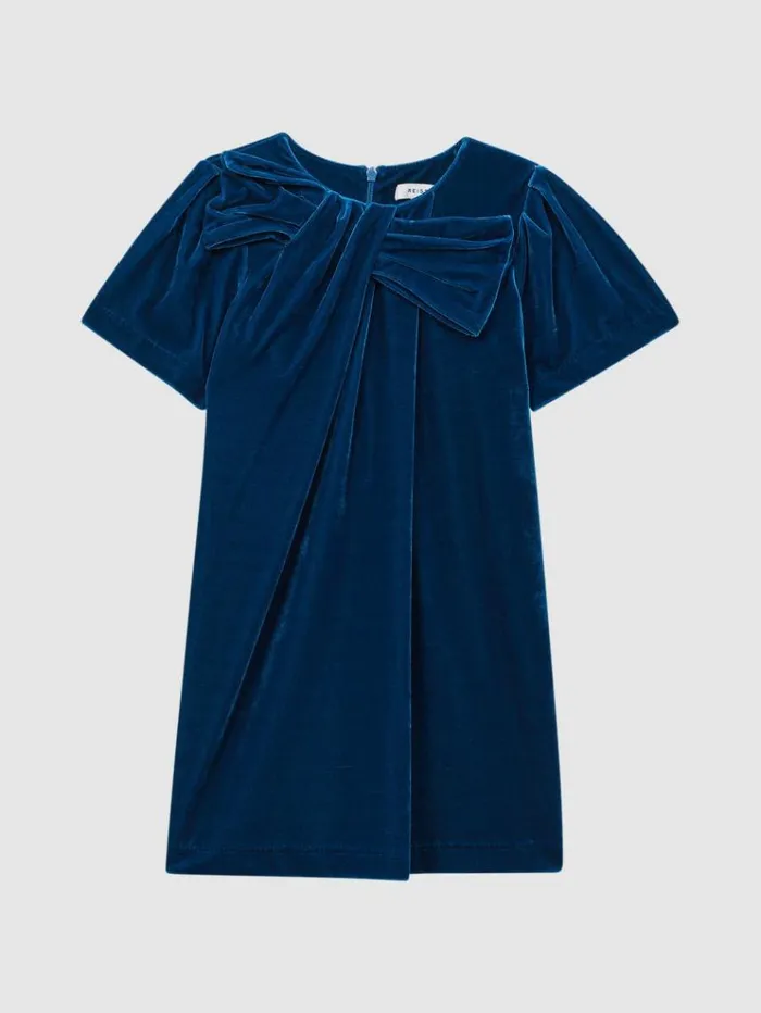 REISS Dresses Children Velvet Bow Dress Teal