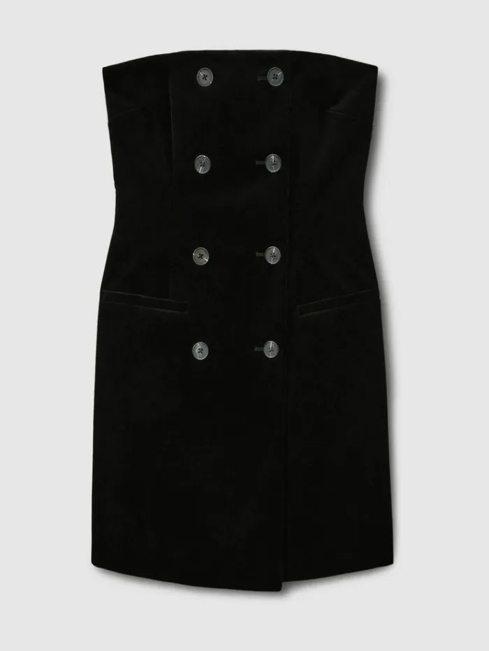 REISS Dresses Women BandeauNeck Velvet Mini Dress Black