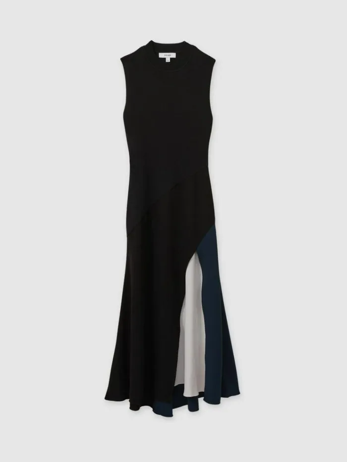 REISS Dresses Women Block Colour Crepe Midi Dress Black
