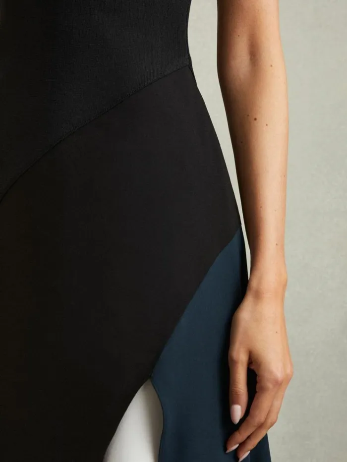 REISS Dresses Women Block Colour Crepe Midi Dress Black