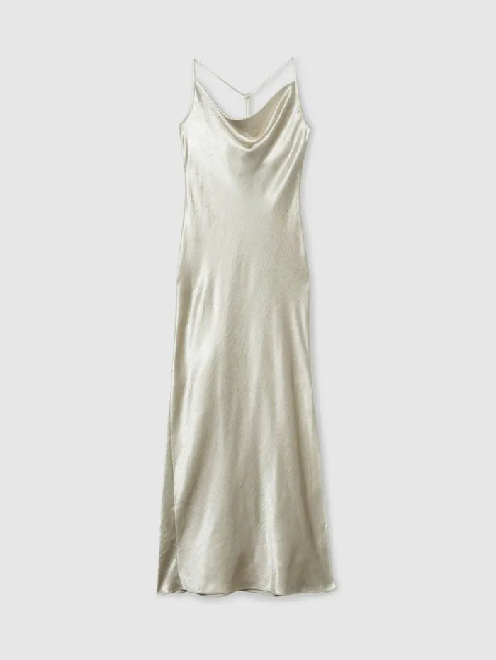 REISS Dresses Women Cowl Neck Hammered Satin Slip Dress Silver