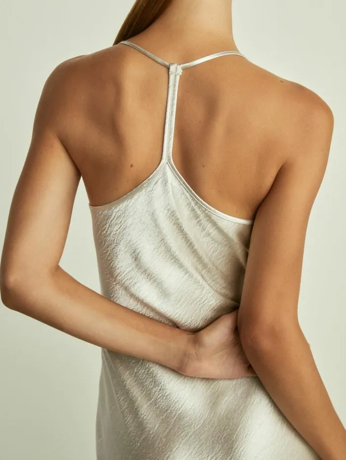 REISS Dresses Women Cowl Neck Hammered Satin Slip Dress Silver