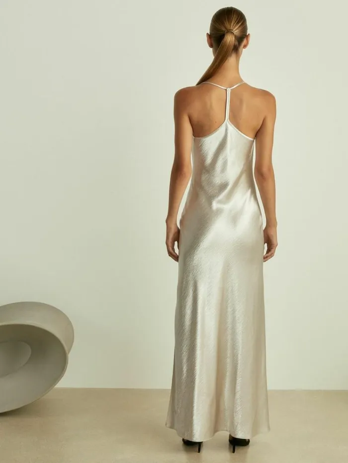 REISS Dresses Women Cowl Neck Hammered Satin Slip Dress Silver