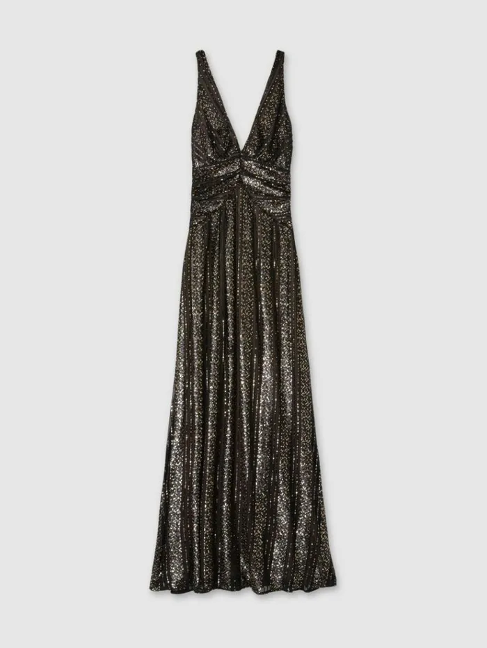 REISS Dresses Women Halston Plunge Neck Sequin Maxi Dress Black