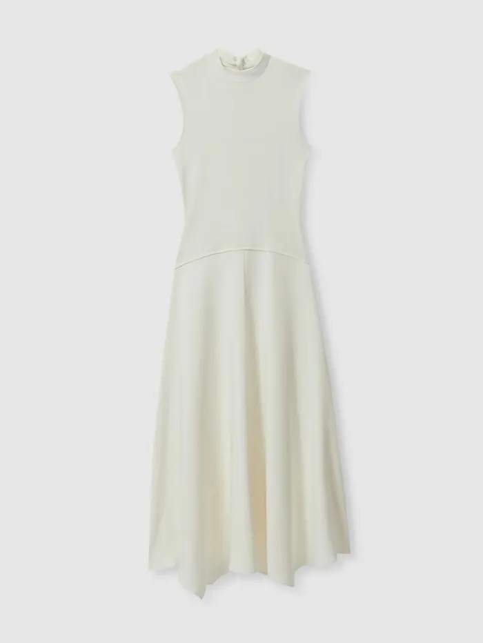 REISS Dresses Women Hybrid Knit Tie Back Midi Dress Ivory