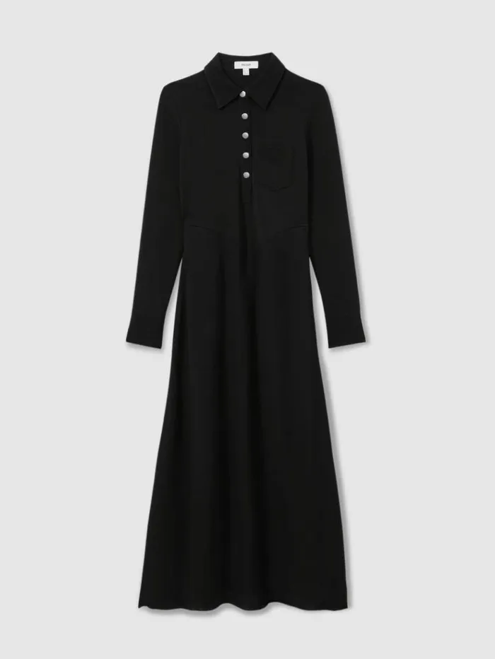 REISS Dresses Women Jersey Polo Maxi Dress Black