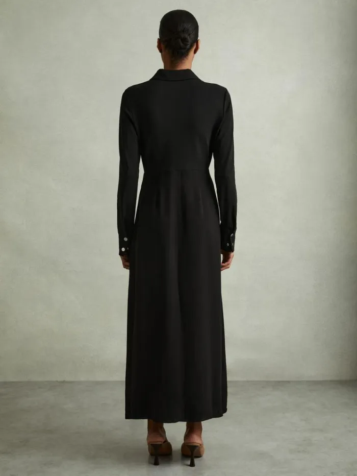 REISS Dresses Women Jersey Polo Maxi Dress Black