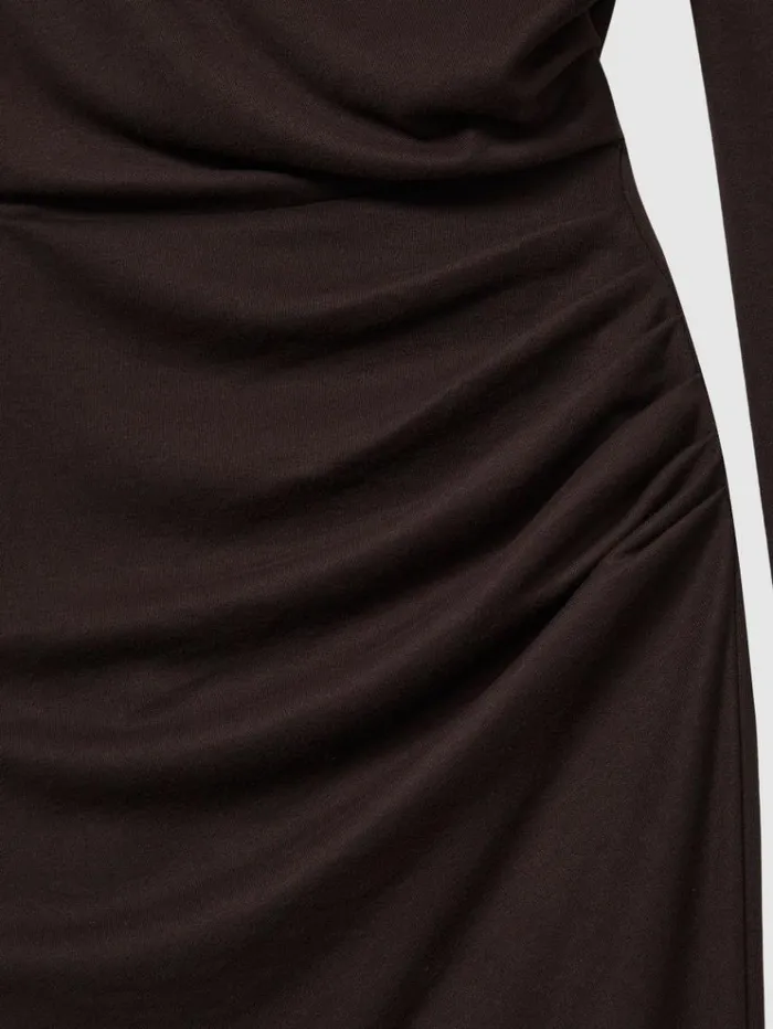 REISS Dresses Women OffTheShoulder Ruched Jersey Midi Dress Brown
