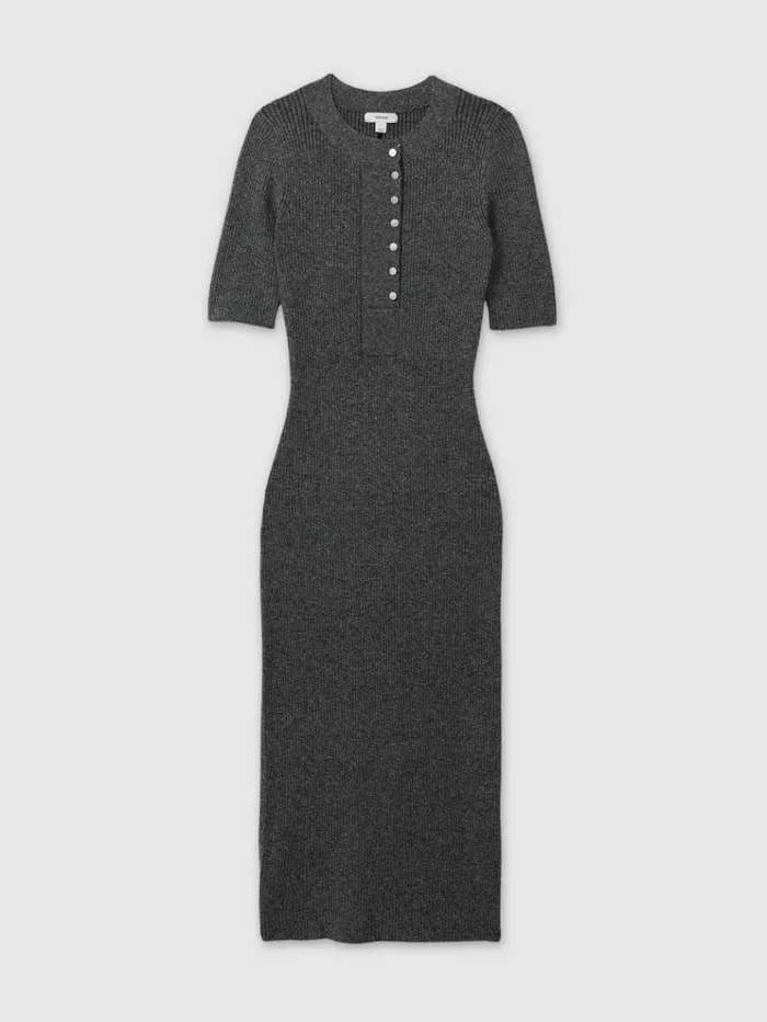 REISS Dresses Women Ribbed Wool Blend Midi Dress Grey