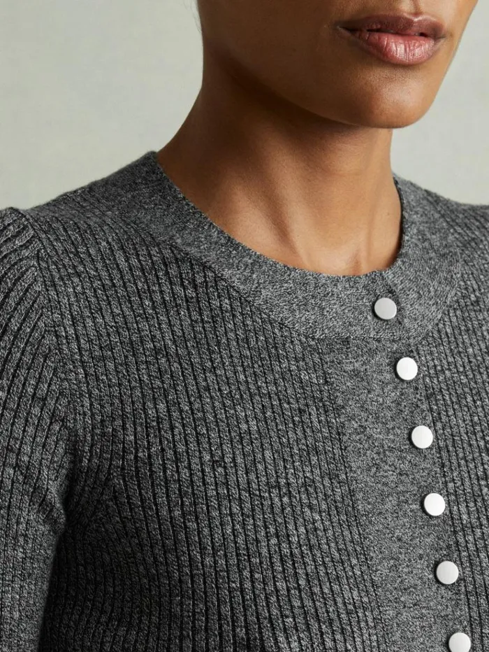REISS Dresses Women Ribbed Wool Blend Midi Dress Grey