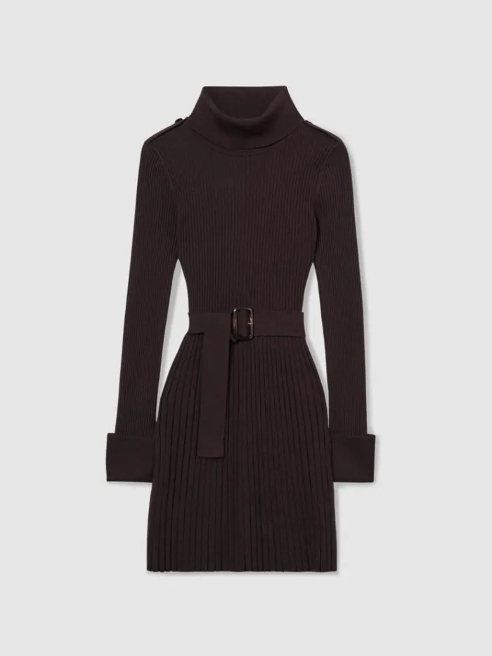 REISS Dresses Women RollNeck Ribbed Mini Dress Brown