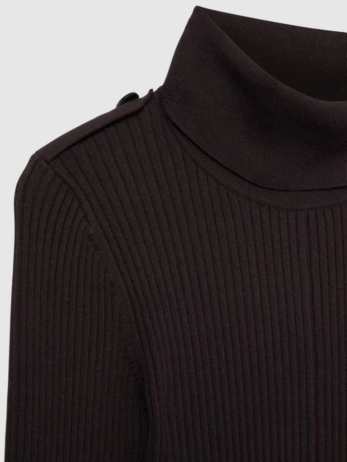 REISS Dresses Women RollNeck Ribbed Mini Dress Brown