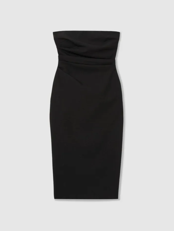 REISS Dresses Women Strapless Pleated Midi Dress Black