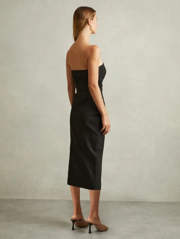 REISS Dresses Women Strapless Pleated Midi Dress Black