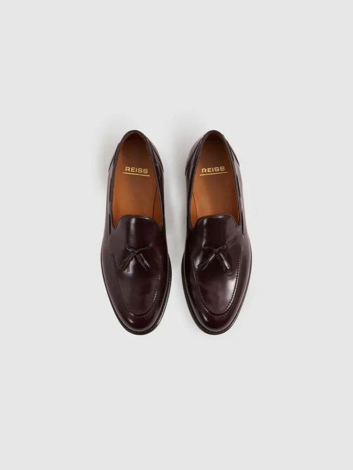 REISS Formal Shoes Men Tasselled Suede Loafers Oxblood