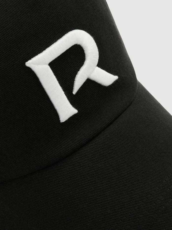 REISS Hats Gloves and Scarves Men MonogramEmbroidered Twill Baseball Cap Blackwhite