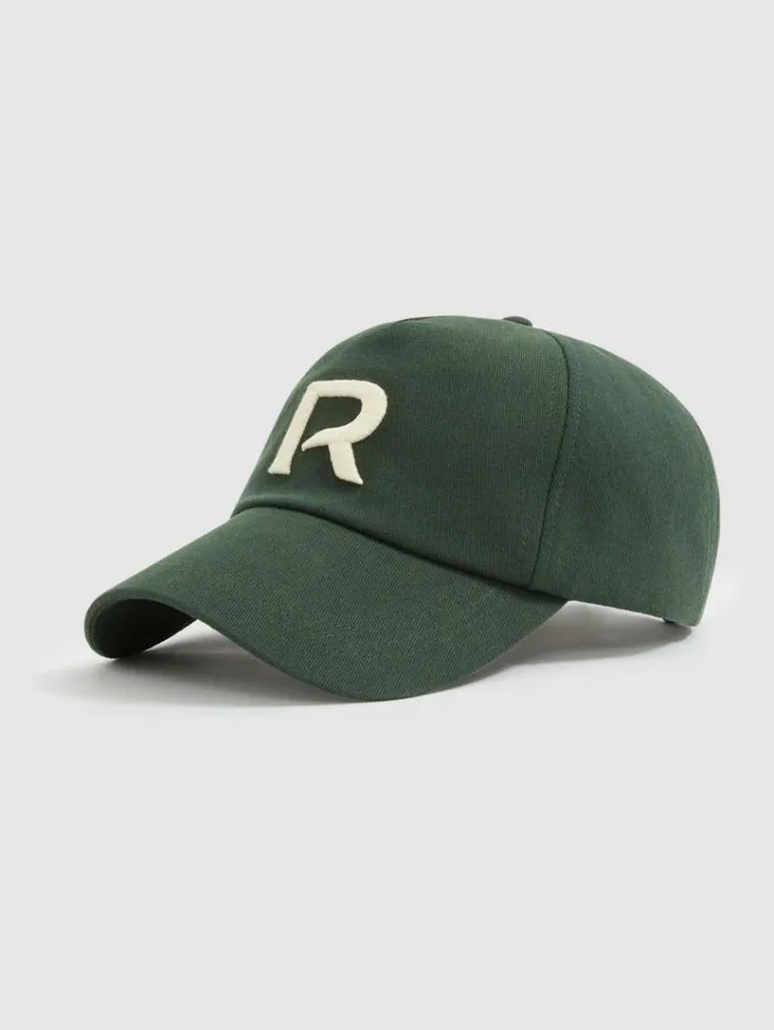 REISS Hats Gloves and Scarves Men Twill LogoEmbroidered Cap Greenivory