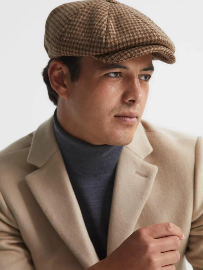 REISS Hats Gloves and Scarves Men Wool Blend Baker Boy Cap Oatmeal