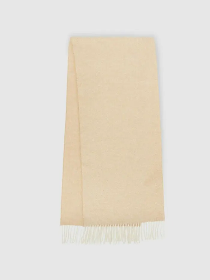 REISS Hats Gloves and Scarves Men Wool Blend Herringbone Scarf Oatmealwhite