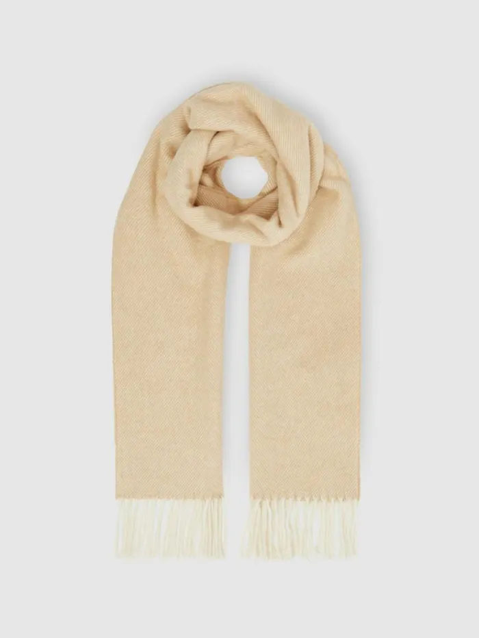 REISS Hats Gloves and Scarves Men Wool Blend Herringbone Scarf Oatmealwhite