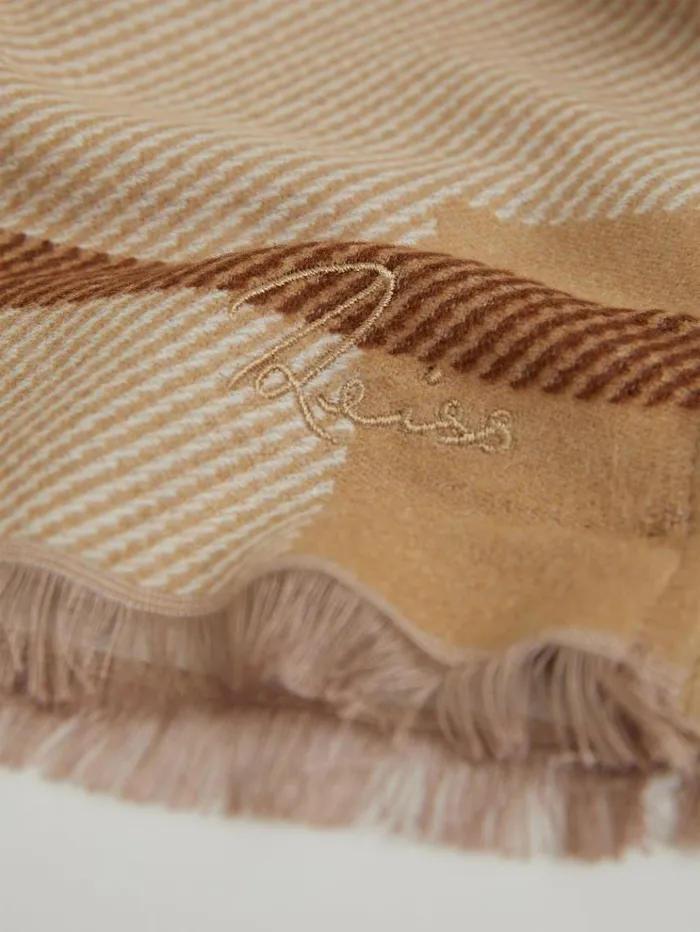 REISS Hats Gloves and Scarves Women Logo Embroidered Checked Scarf Camel