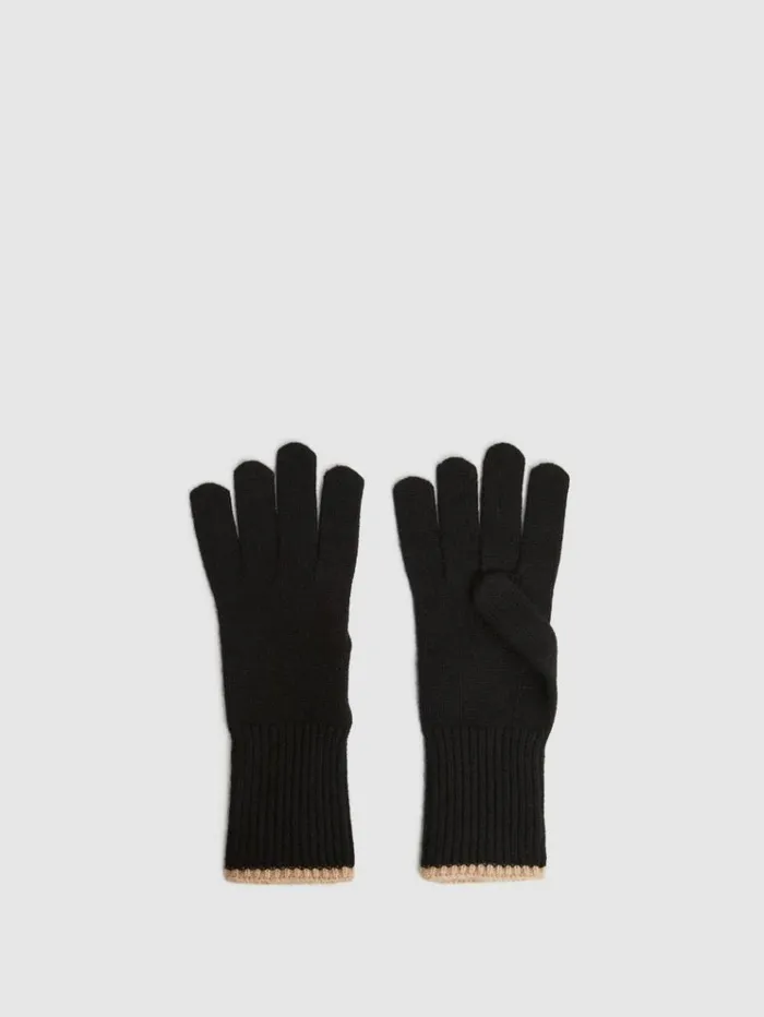 REISS Hats Gloves and Scarves Women Wool Blend Contrast Trim Gloves Blackcamel