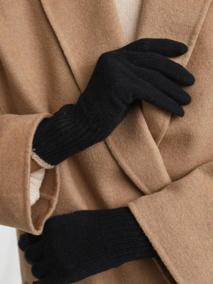 REISS Hats Gloves and Scarves Women Wool Blend Contrast Trim Gloves Blackcamel