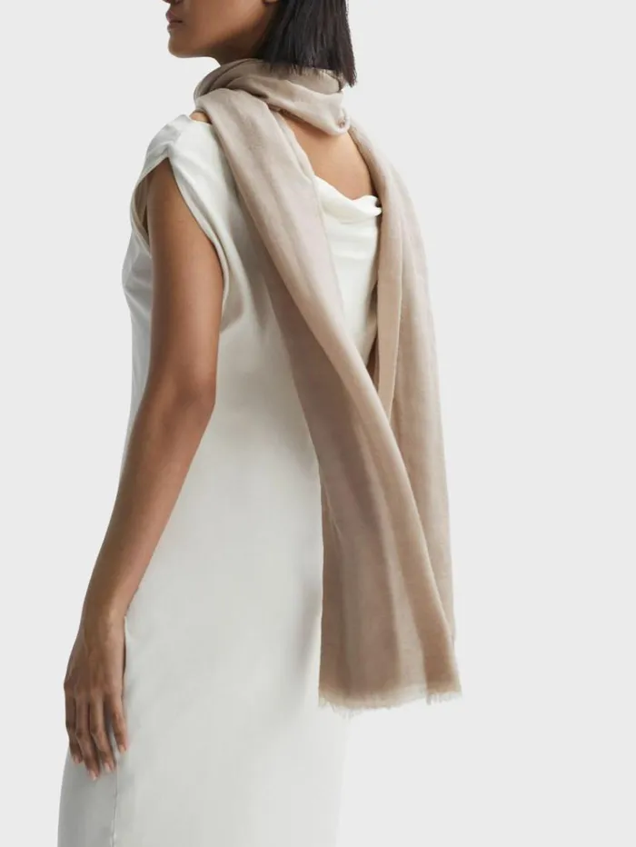 REISS Hats Gloves and Scarves Women WoolCashmere Lightweight Scarf Biscuit
