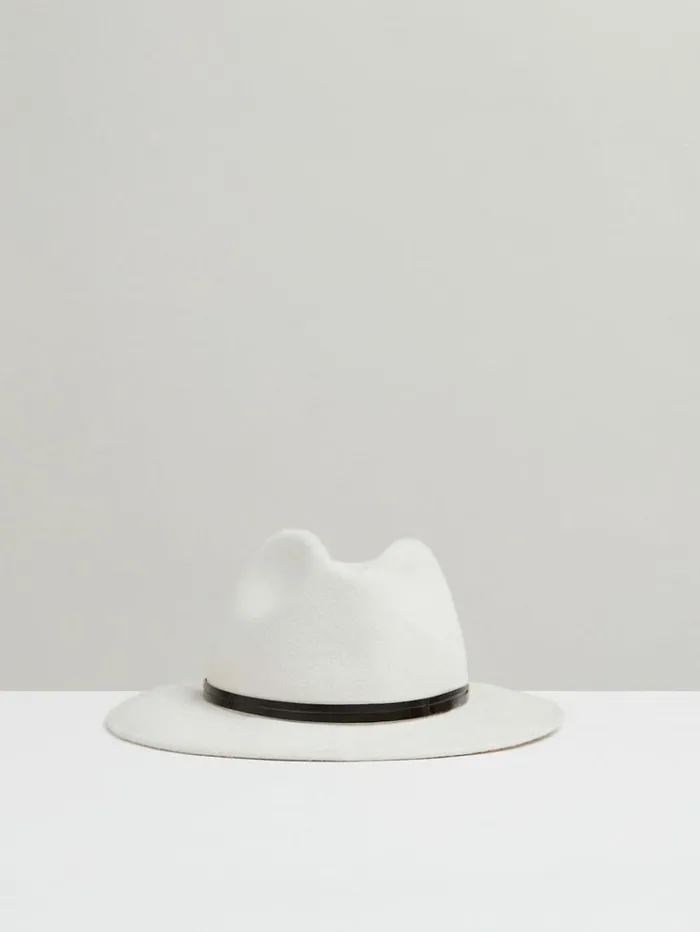 REISS Hats Gloves and Scarves Women Wool Felt Leather Band Fedora Ivory