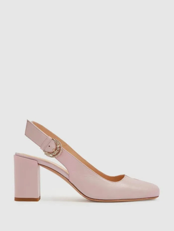 REISS Heels Women Camilla Elphick Leather Slingback Heels Soft Pink