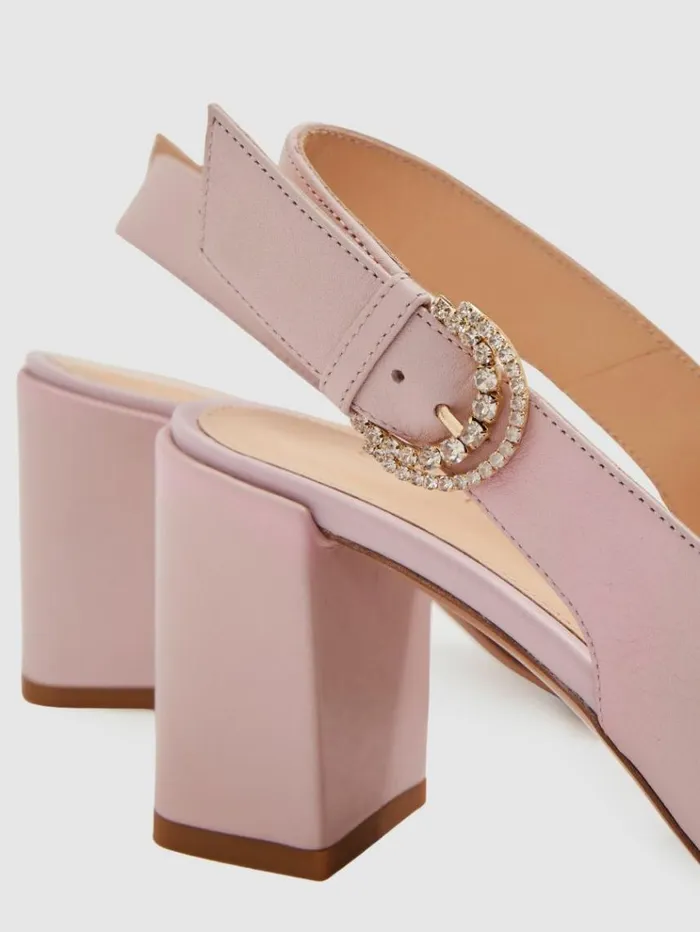 REISS Heels Women Camilla Elphick Leather Slingback Heels Soft Pink