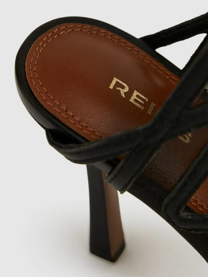 REISS Heels Women Mesh Leather Strappy Heels Black
