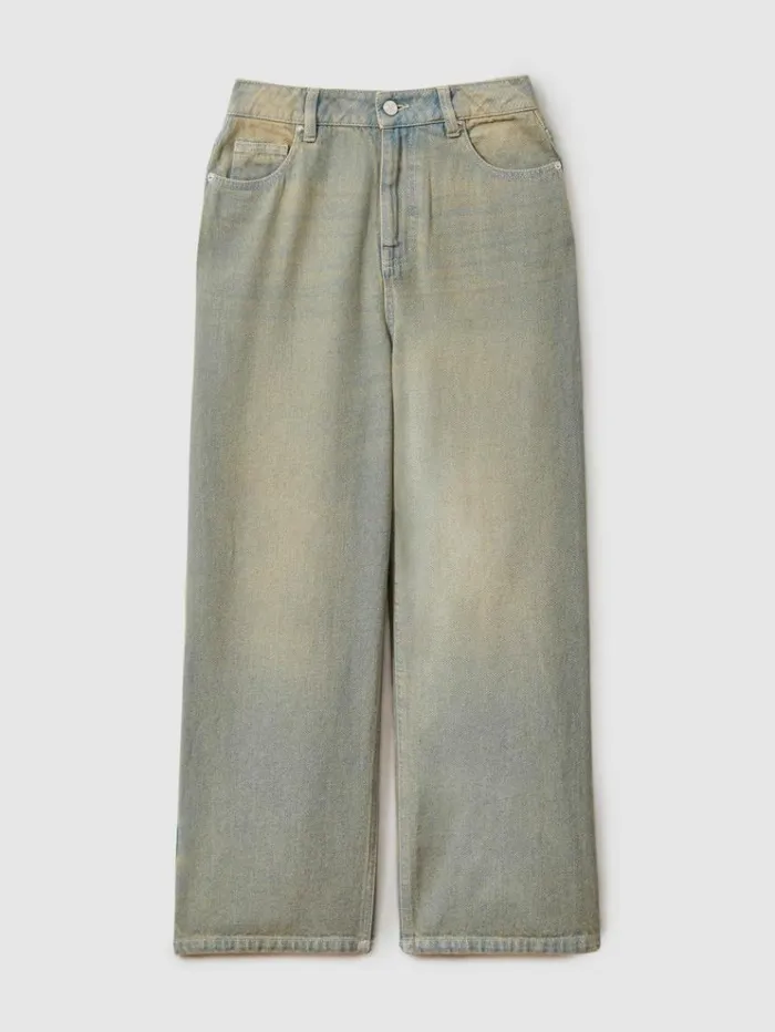 REISS Jeans Children Acid Wash Wide Leg Jeans Green