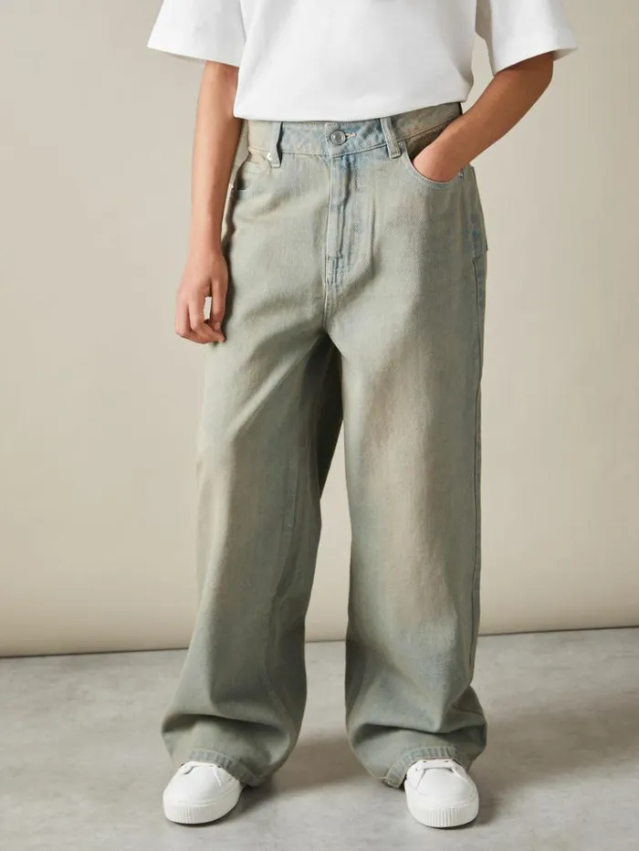 REISS Jeans Children Acid Wash Wide Leg Jeans Green
