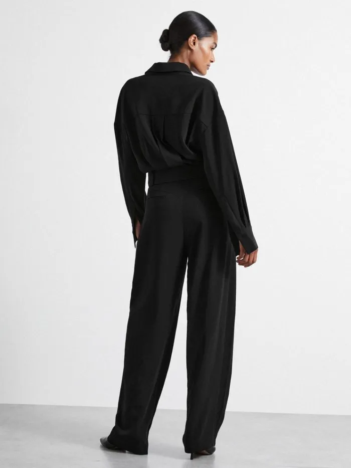REISS Jumpsuits and Rompers Women Atelier Belted Crepe Jumpsuit Black
