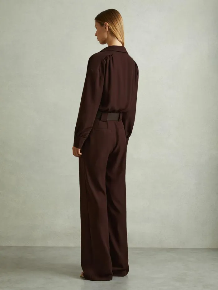 REISS Jumpsuits and Rompers Women Belted Wide Leg Jumpsuit Burgundy