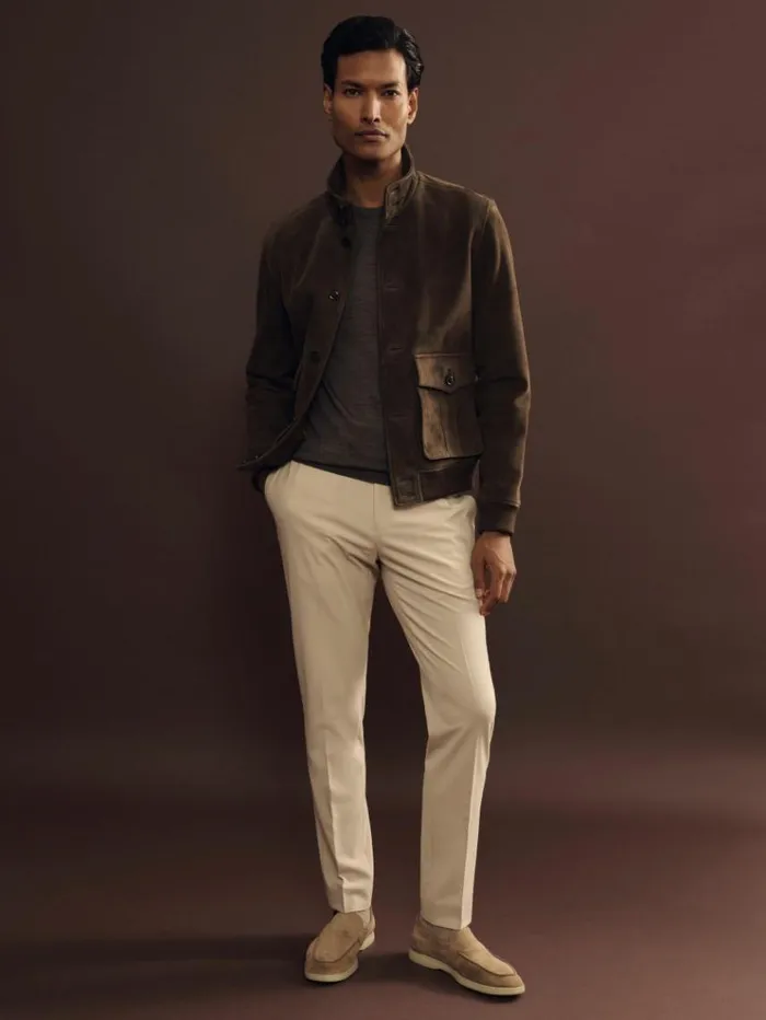 REISS Leather and Suede Jackets Men Suede Harrington Jacket Chocolate Brown