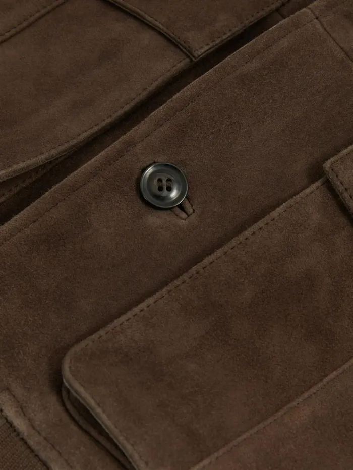 REISS Leather and Suede Jackets Men Suede Harrington Jacket Chocolate Brown