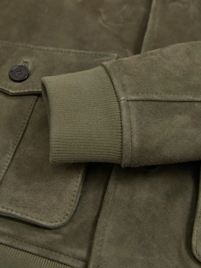 REISS Leather and Suede Jackets Men Suede Harrington Jacket Light Khaki Green