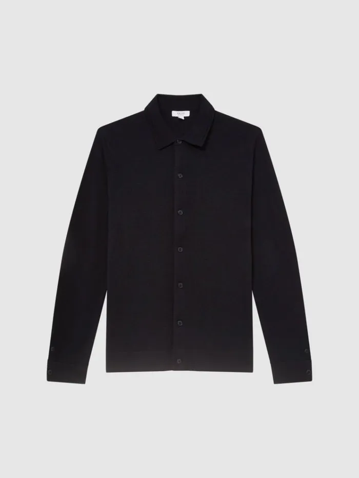 REISS Merino Sweaters Men Merino Wool ButtonThrough Cardigan Navy