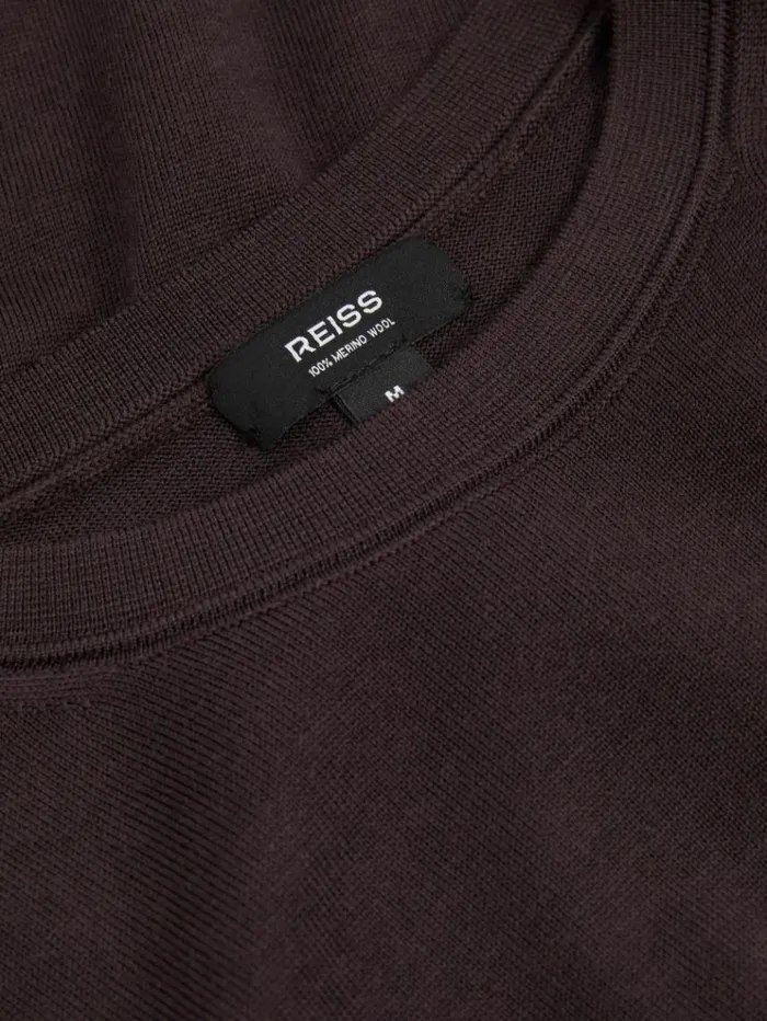 REISS Merino Sweaters Men Merino Wool Crew Neck Jumper Dark Bordeaux