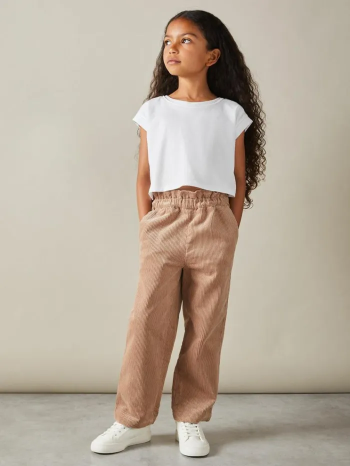 REISS Pants Children Corduroy Paper Bag Trousers Camel
