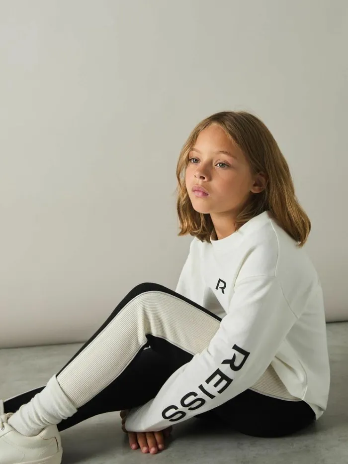 REISS Pants Children CottonBlend Panelled Leggings Black
