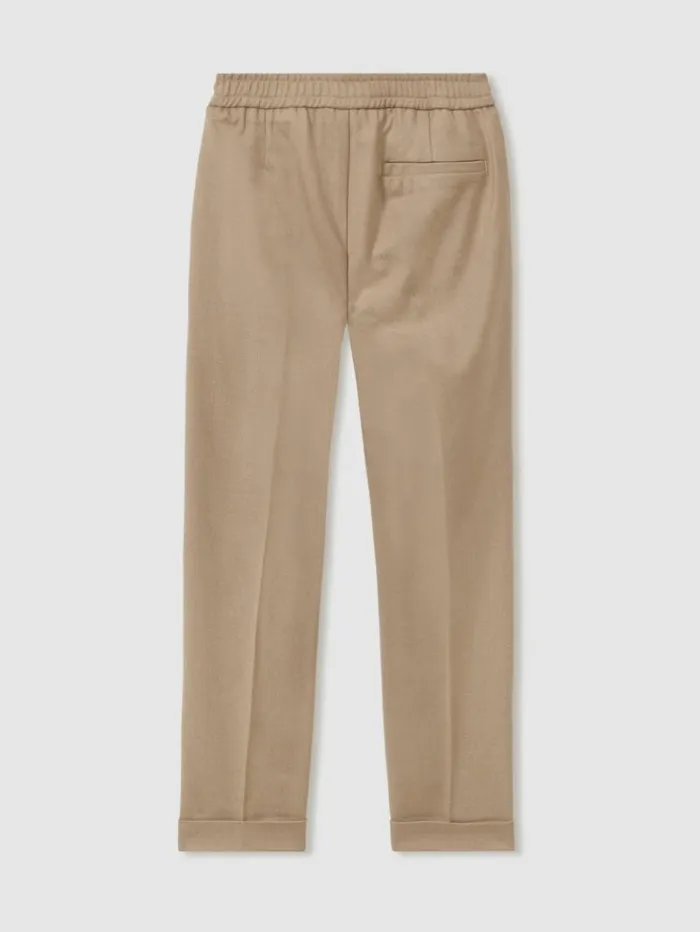 REISS Pants Children Relaxed Elasticated Trousers With TurnUps Soft Camel Brown