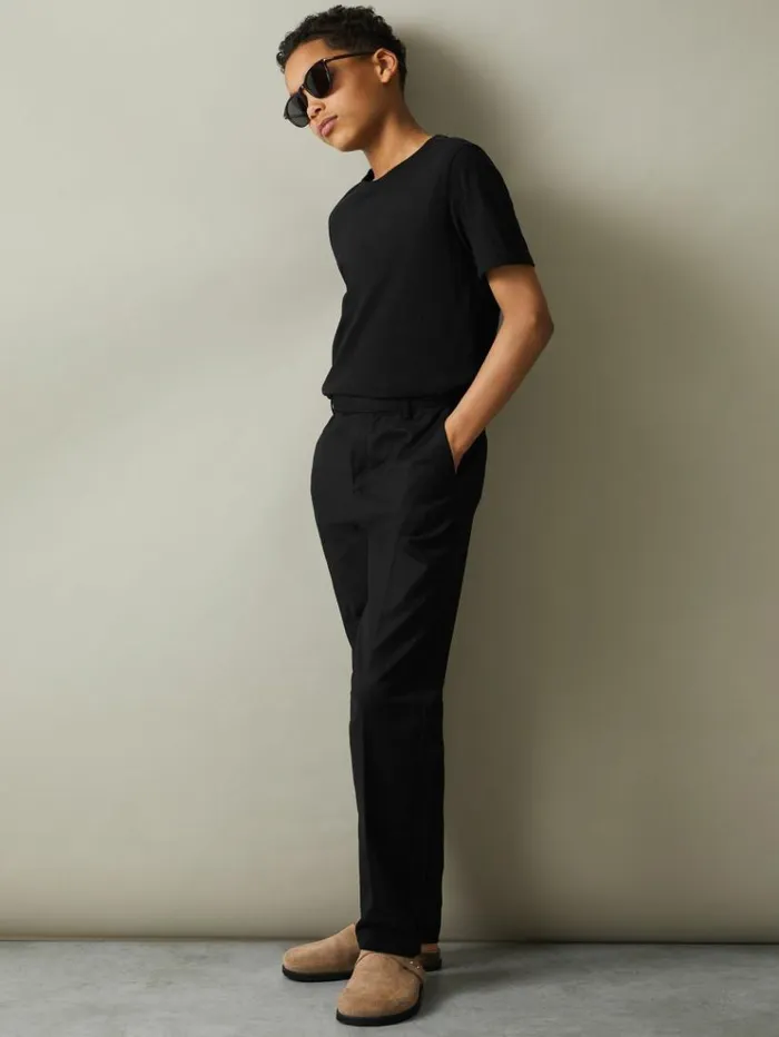 REISS Pants Children Slim Fit Adjustable Waist Chinos Black